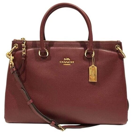 COACH F77884 Pebbled Leather Mia Satchel, IM/Wine - Picture 1 of 7